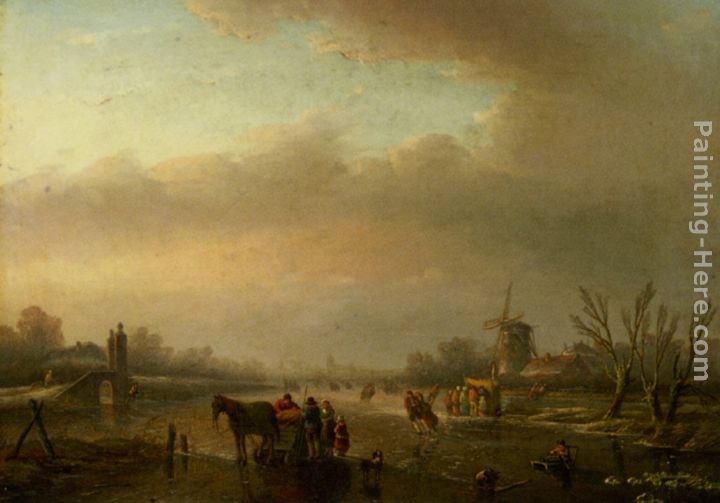 Jan Jacob Coenraad Spohler Skaters on a Frozen Canal